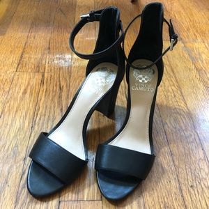 Vince Camuto black ankle strap heel.
